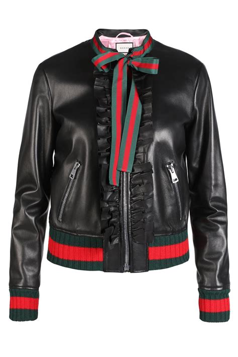 gucci ruffle leather bomber jacket|gucci leather jacket price.